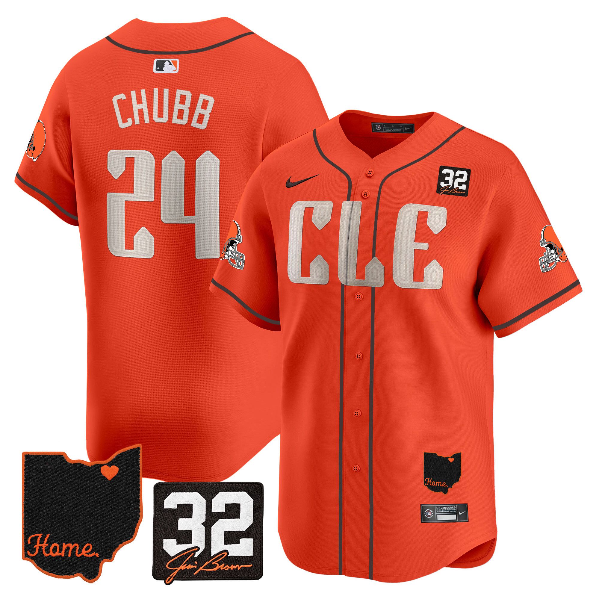 Men Cleveland Browns 24 Chubb Orange Home Patch Vapor Premier Limited 2024 Nike NFL Jersey